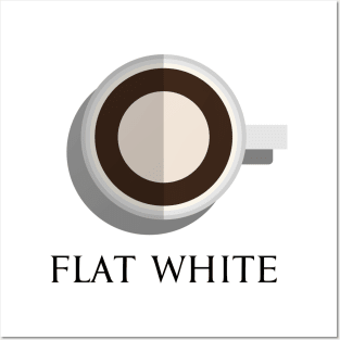 Hot flat white coffee cup top view in flat design style Posters and Art